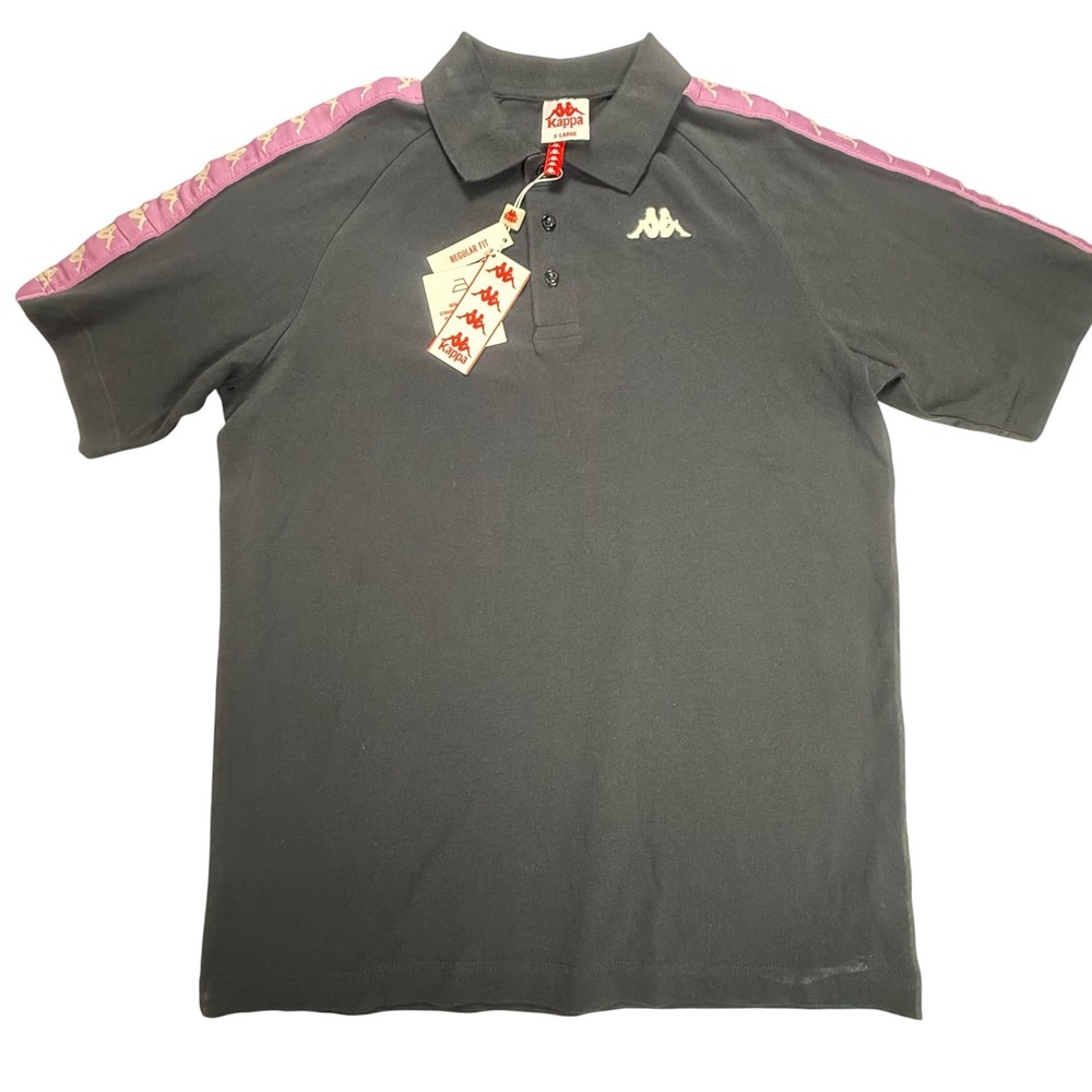 Kappa 222 Banda Calsinz Polo‎ Shirt Mens XL Black Smoke Violet Tape NWT 341D6EW